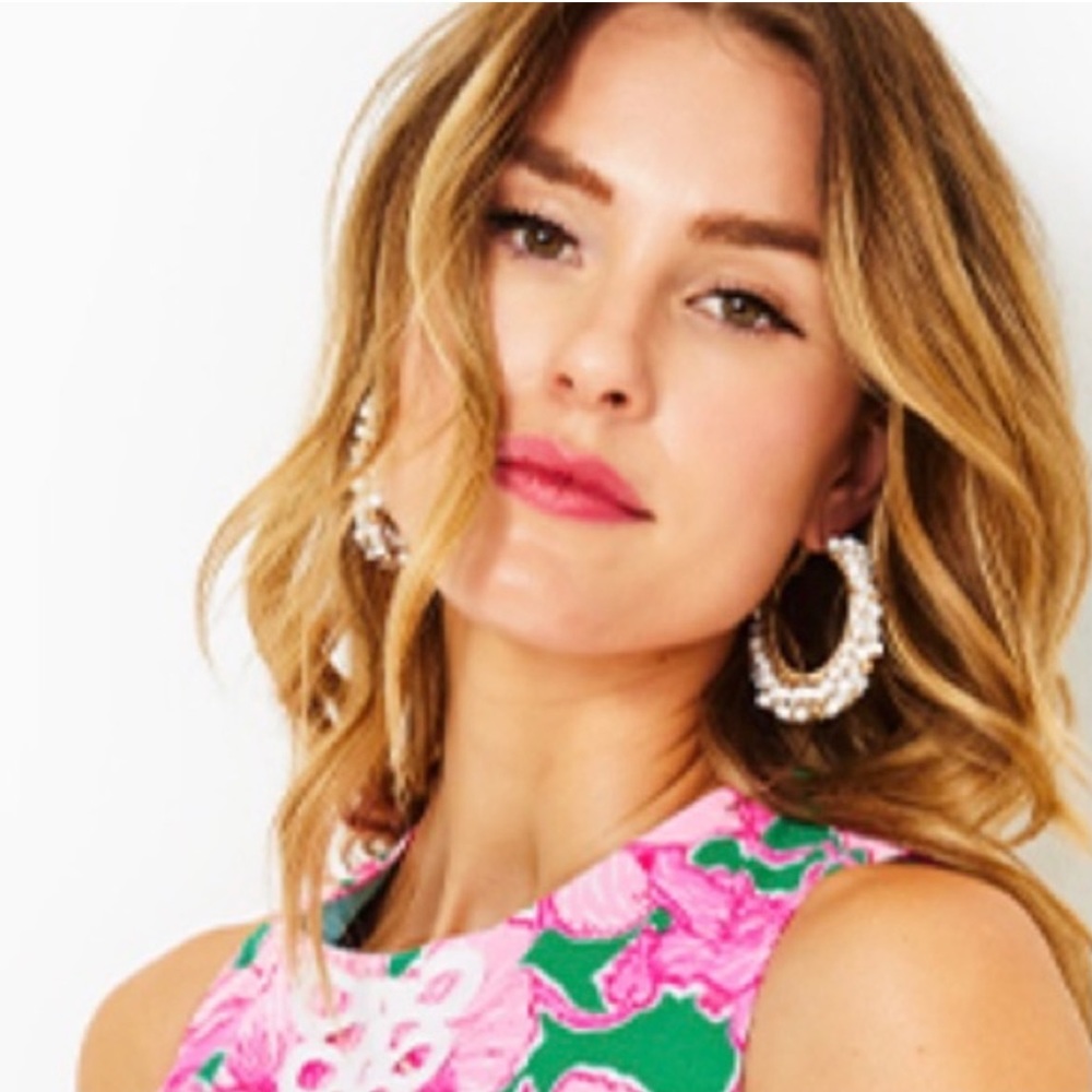 Lilly Pulitzer Resort White Gold Hoop Pierced Earrings GWP NWT